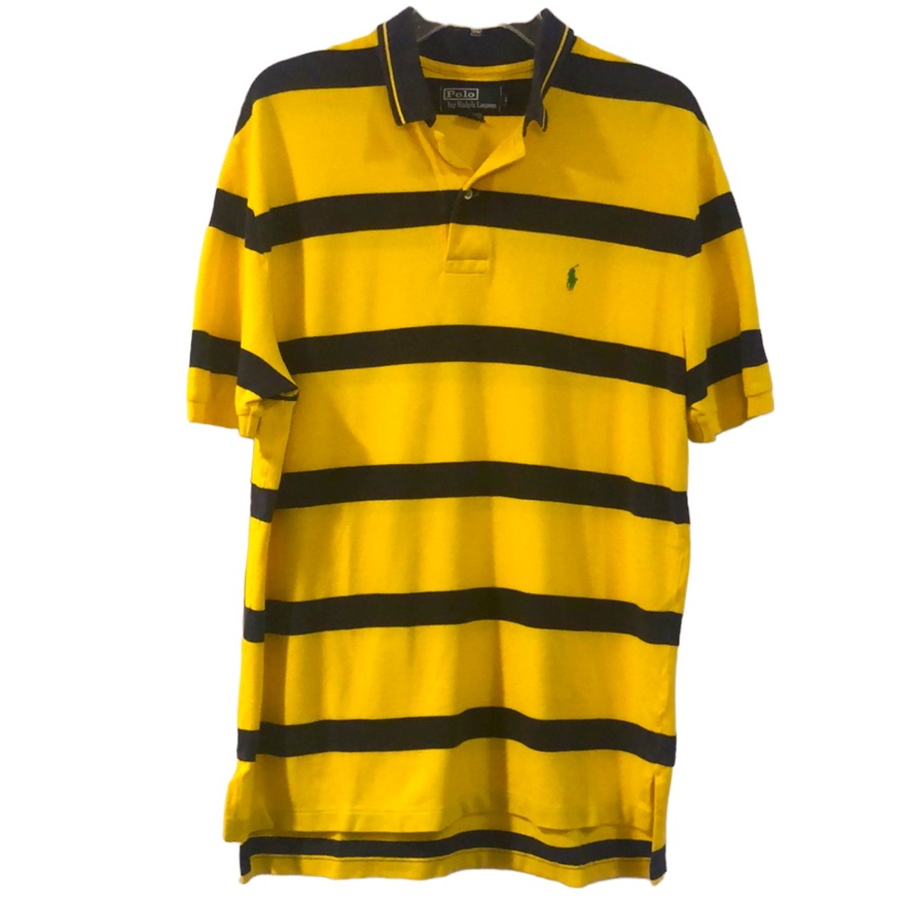 POLO BY RALPH LAUREN YELLOW AND NAVY STRIPED POLO SHIRT SIZE LARGE